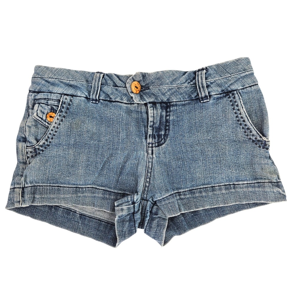 Vtg y2k OP Ocean Pacific Juniors Blue Denim Jean Shorts Low Rise Size 3 distress